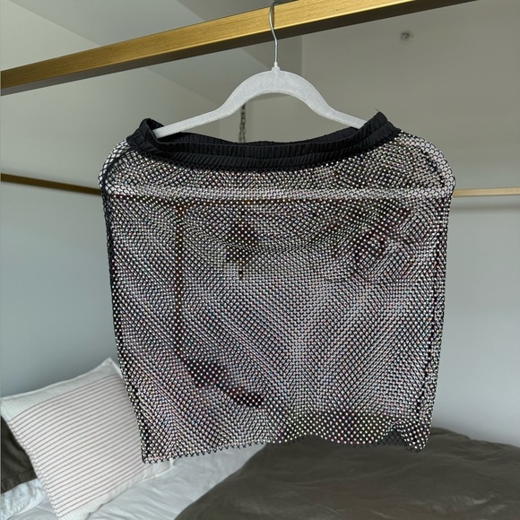 NEW Black Crystal Mesh Two-Piece Set Crystal Festival Mini Skirt + Crop Top S/M - Picture 4 of 10